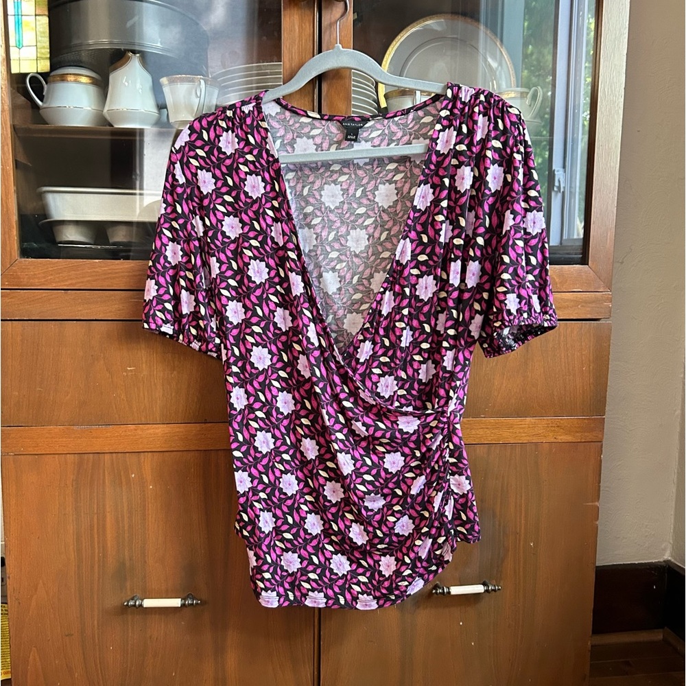 Colorful Ann Taylor wrap top, size L